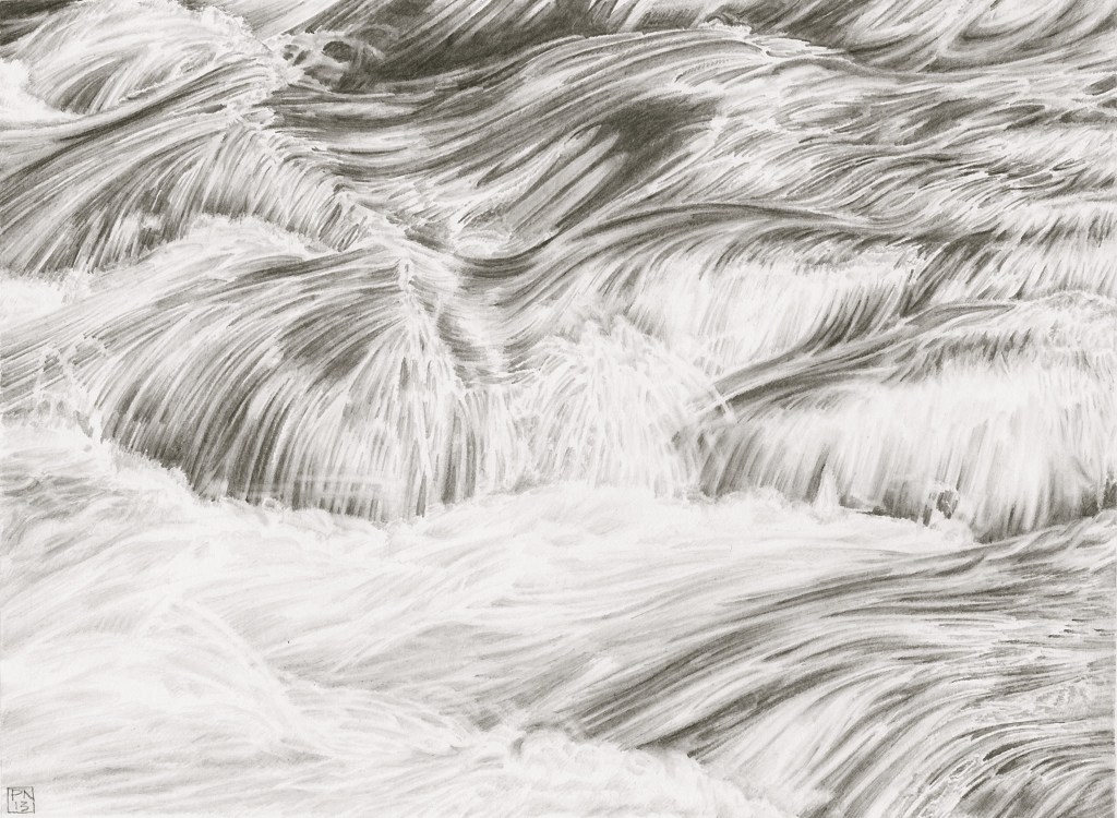 Water/Flow/River/Rapids/Dart/Newbridge/Dartmoor/Devon/NPA/Drawing/Graphite/Pencil/Nature